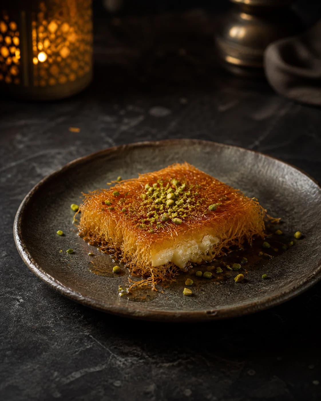 Orientalisches Engelshaar-Dessert mit Pistazien, sinnbildlich für unsere Desserts